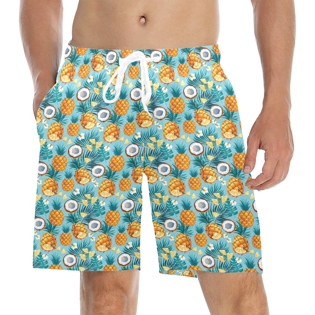 Pineapple Coconut Men's Mid-Length Beach Shorts 5XL Men's Mid-Length Beach Shorts Food Printed Offshore