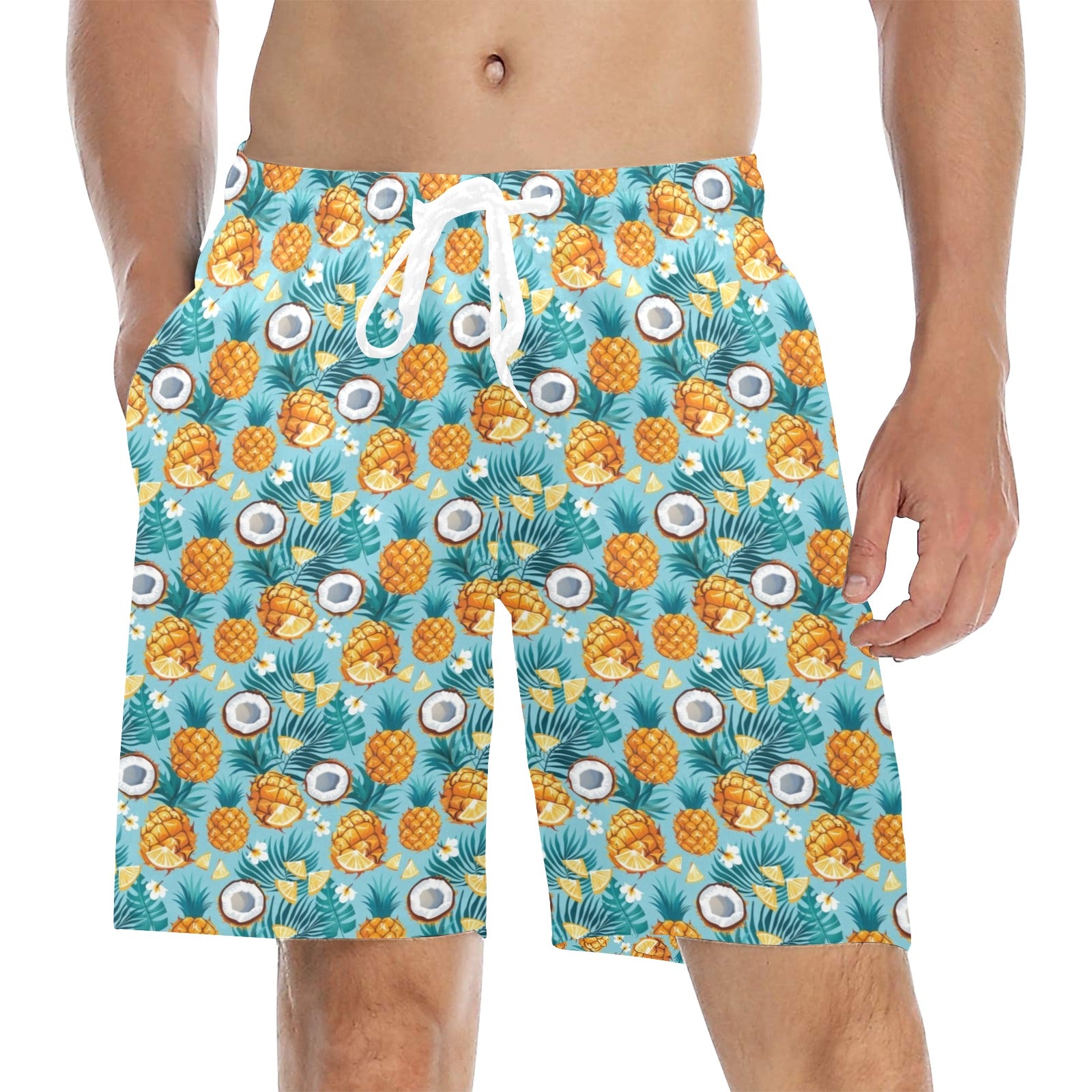 Pineapple Coconut Men's Mid-Length Beach Shorts 5XL Men's Mid-Length Beach Shorts Food Printed Offshore