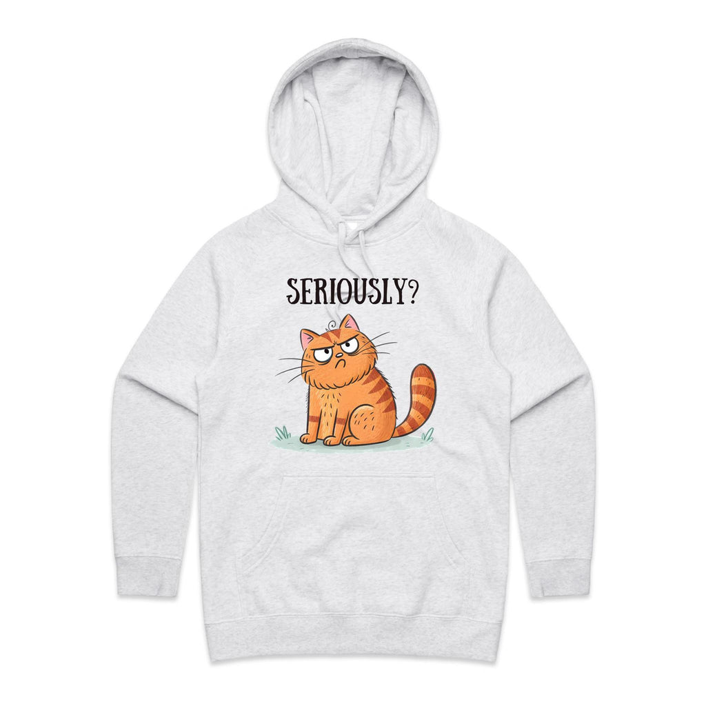 Cat Seriously? - Womens Hoodie White Marle Womens Hoodie animal Printed In Australia