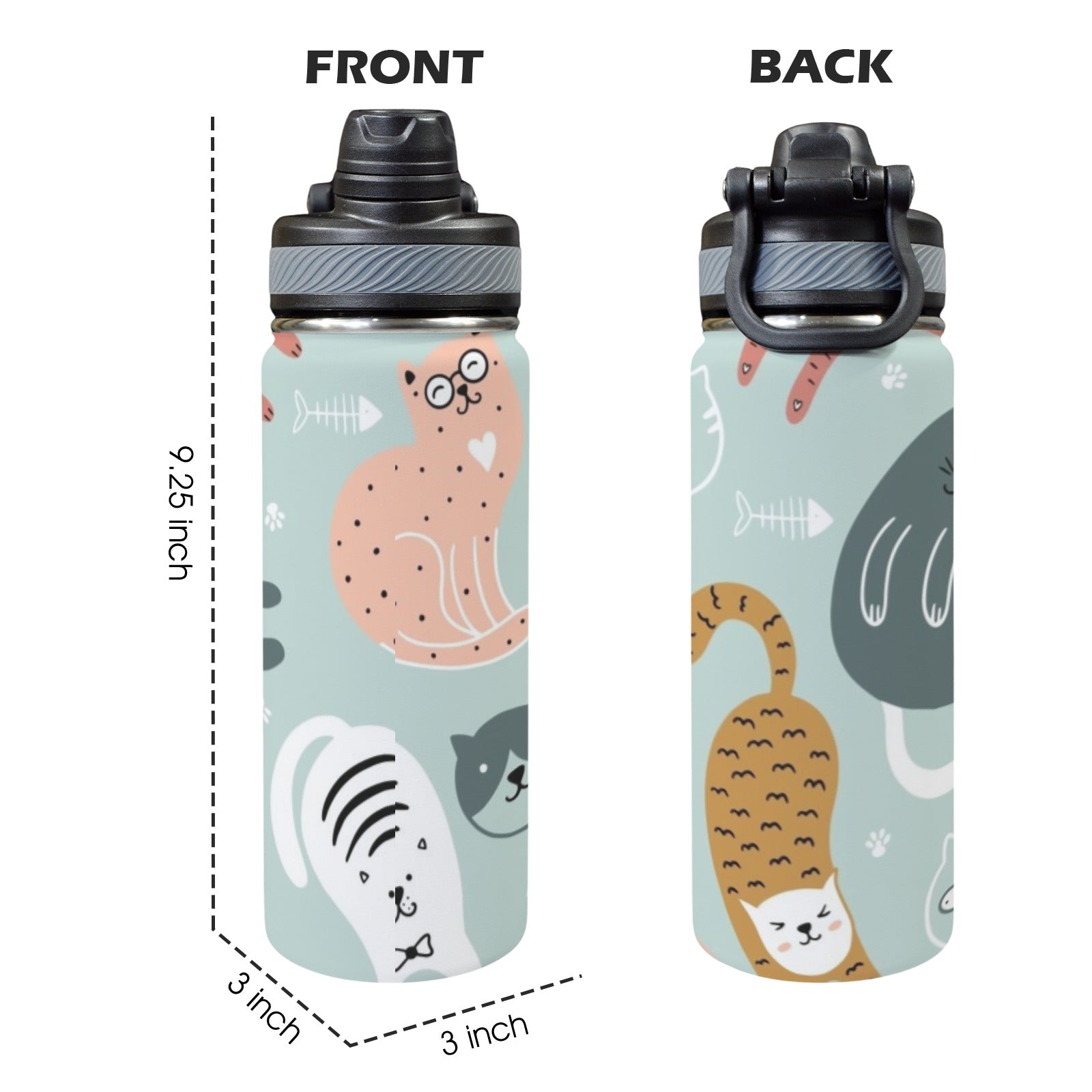 Cat Stretch - Insulated Water Bottle with Dual-Use Lid (18oz) Insulated Water Bottle with Dual-Use Lid (18oz) animal Printed Offshore