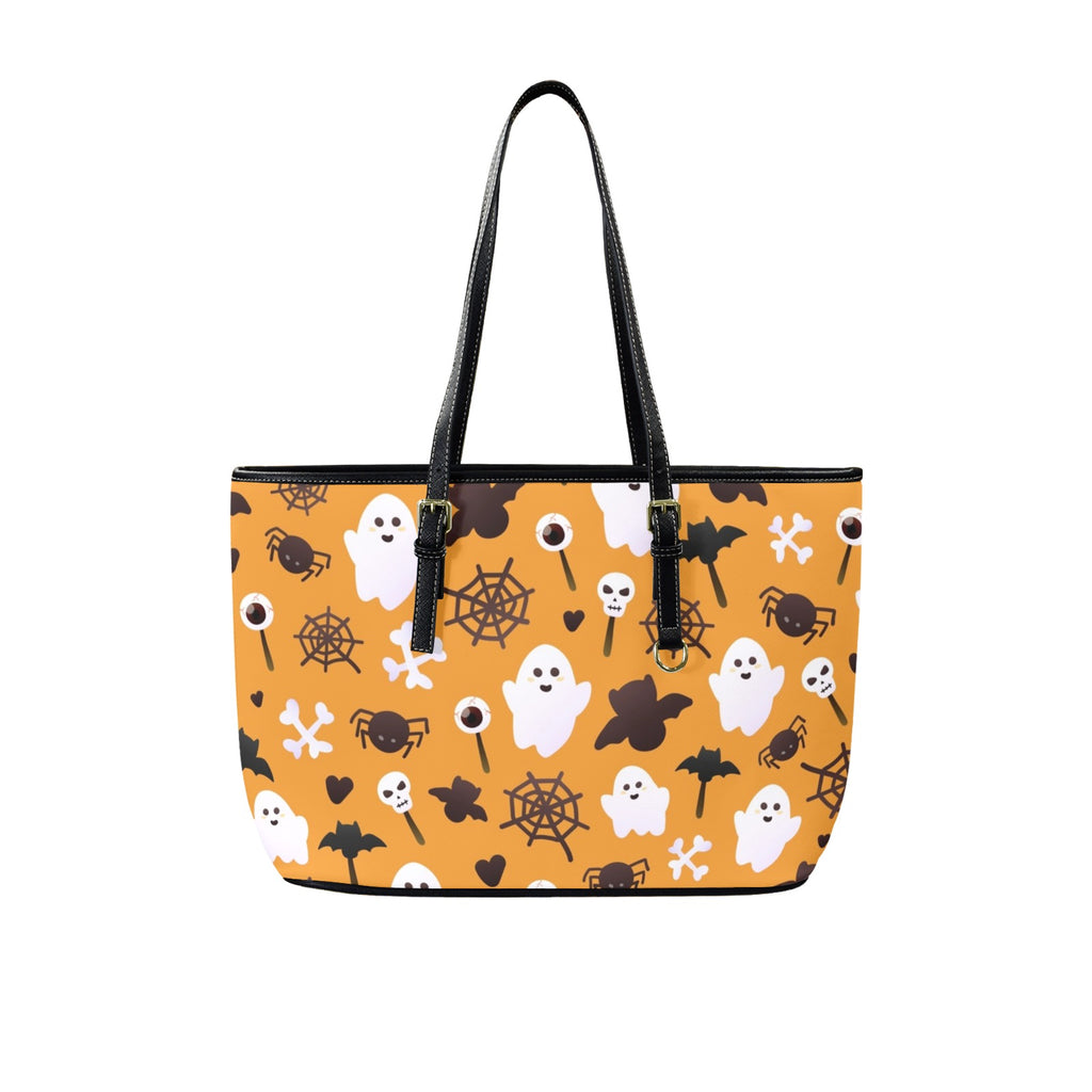 Halloween Ghosts PU Leather Tote Bag Large