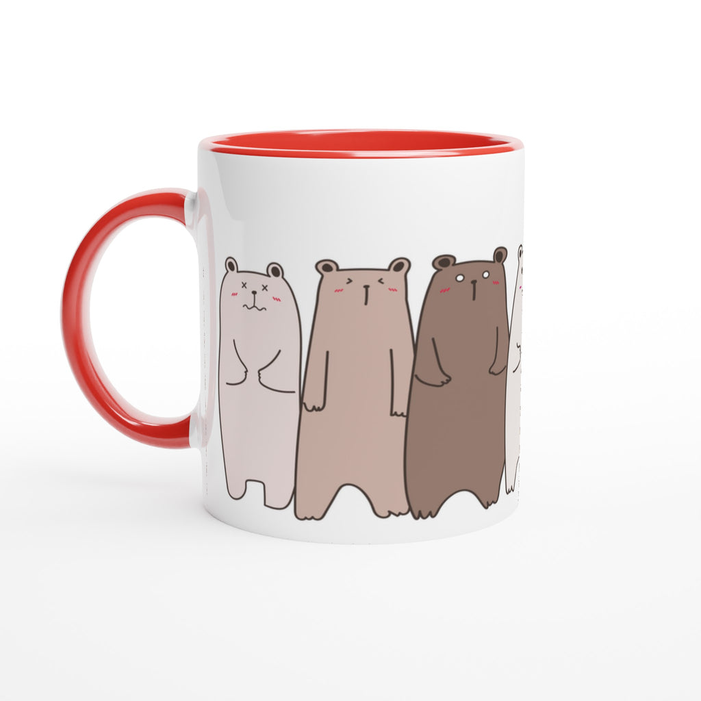 Bears In A Row - White 11oz Ceramic Mug with Colour Inside Ceramic Red Colour 11oz Mug animal Globally Fulfilled
