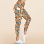 Happy Retro Flowers - Women's High Waist Pockets Yoga Leggings