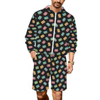 Colourful Cassettes Men's Lightweight Sun Hoodie & Shorts Set 4XL Men's Lightweight Sun Hoodie & Shorts Music Printed Offshore Retro