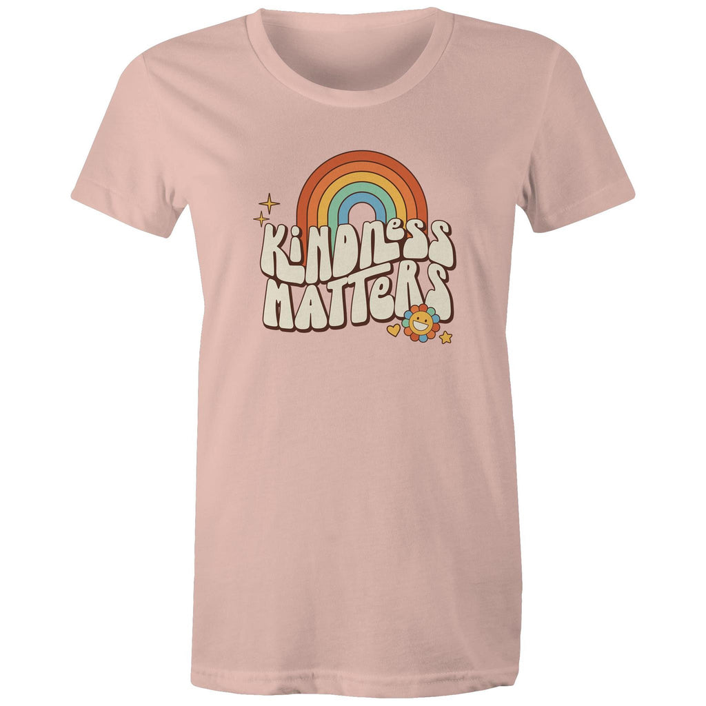 Kindness Matters - Womens T-shirt Pale Pink Womens T-shirt Kindness Positivity Printed In Australia Retro