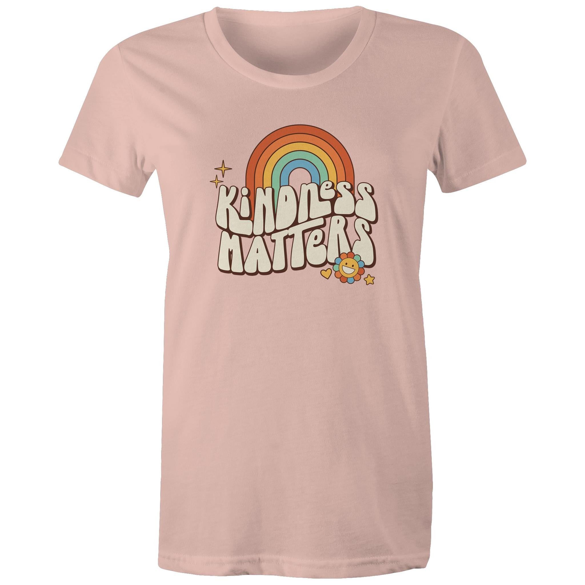 Kindness Matters - Womens T-shirt Pale Pink Womens T-shirt Kindness Positivity Printed In Australia Retro