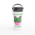 Looking Sharp - White 15oz Stainless Steel Travel Mug Default Title Travel Mug black lid cacti cactus coffee cute flower garden handle plant screw on lid spill proof to go