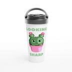Looking Sharp - White 15oz Stainless Steel Travel Mug Default Title Travel Mug black lid cacti cactus coffee cute flower garden handle plant screw on lid spill proof to go
