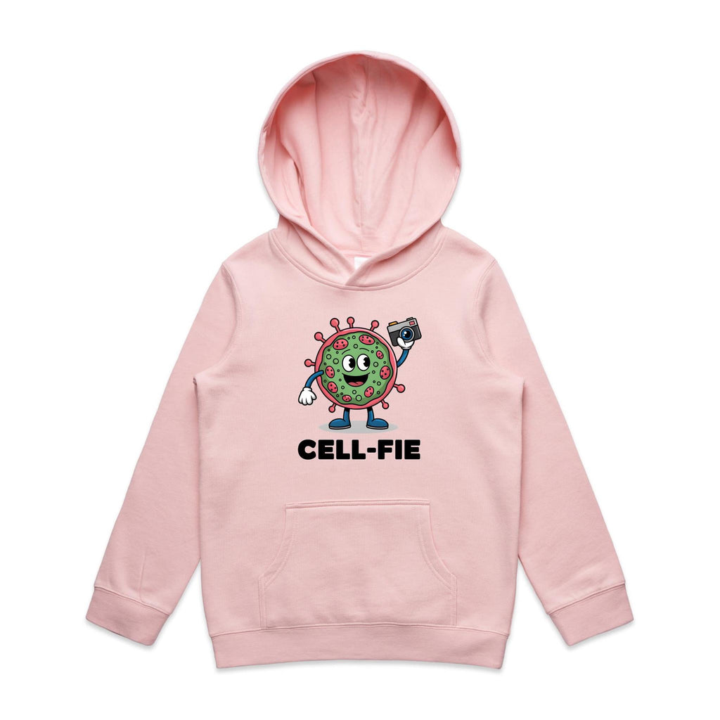 Cell-fie Cell Selfie Kids AS Colour Hoodie Pink Kids Hoodie Printed In Australia Science