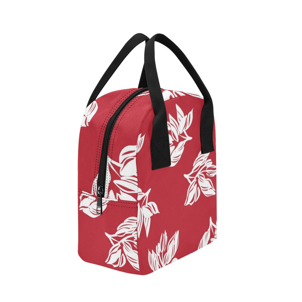 Red Retro Foliage, Hawaiian Flower - Zipper Lunch Bag Zipper Lunch Bag Printed Offshore