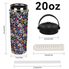 Graphic Flowers On Black 20oz Tea Tumbler with Carry Handle