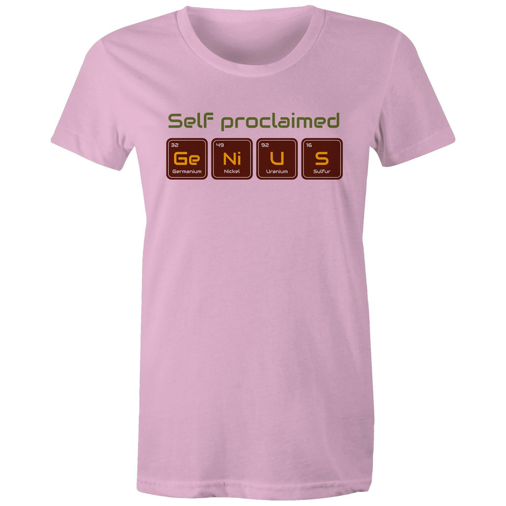 Self Proclaimed Genius, Periodic Table - Womens T-shirt Pink Womens T-shirt Printed In Australia Science