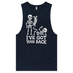 Skeleton, I've Got Your Back Mens Men's AS Colour Drop Arm Tank Top Navy Drop Arm Tank Top Printed In Australia