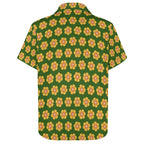 Yellow Flowers On Green Women's Collared Pocketless Short Sleeve Shirt