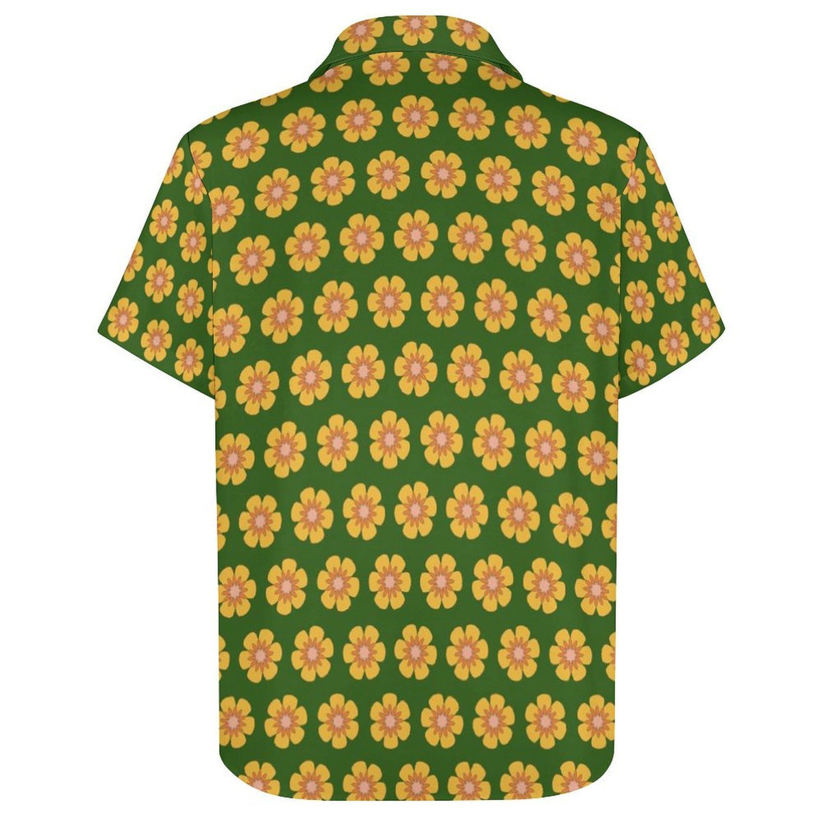 Yellow Flowers On Green Women's Collared Pocketless Short Sleeve Shirt