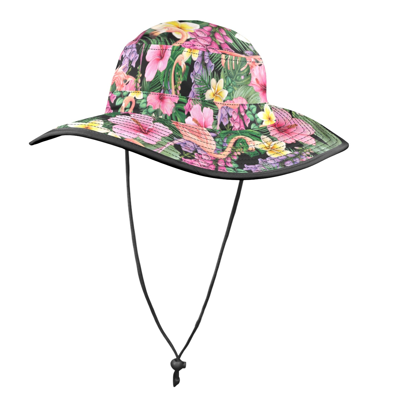 Flamingo Jungle - Wide Brim Bucket Hat Wide Brim Bucket Hat animal Plants Printed Offshore