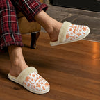 Orange Surf Men's Fur Trim Thick-Sole Indoor Slippers Men's Fur Trimmed Slippers Printed Offshore Surf