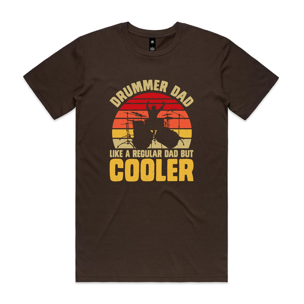 Drummer Dad, Like A Regular Dad But Cooler Men's AS Colour T-shirt Dark Chocolate Mens T-shirt Dad Music Printed In Australia
