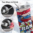 Comic Book 20oz Tall Skinny Tumbler with Lid and Straw