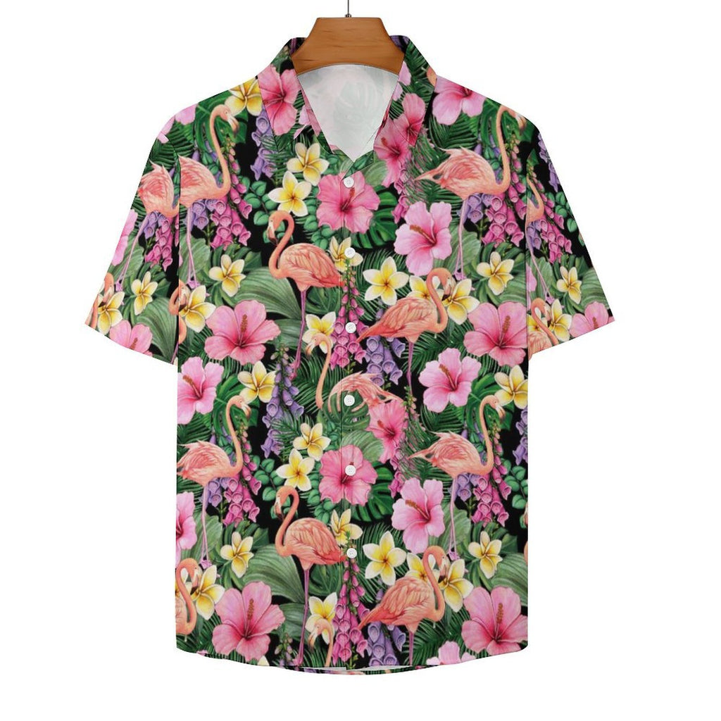 Flamingo Jungle Women's Collared Pocketless Short Sleeve Shirt