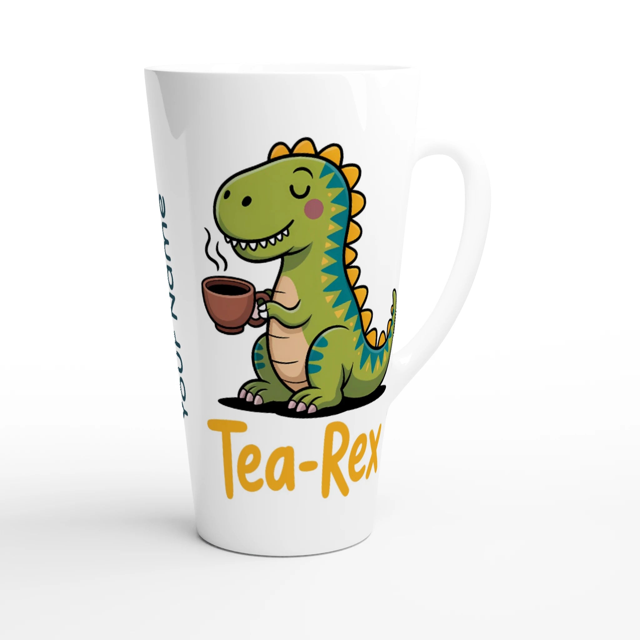 Personalised - Tea-Rex, Tea Drinking Dinosaur - White Latte 17oz Ceramic Mug Personalised Latte Mug Globally Fulfilled Tea