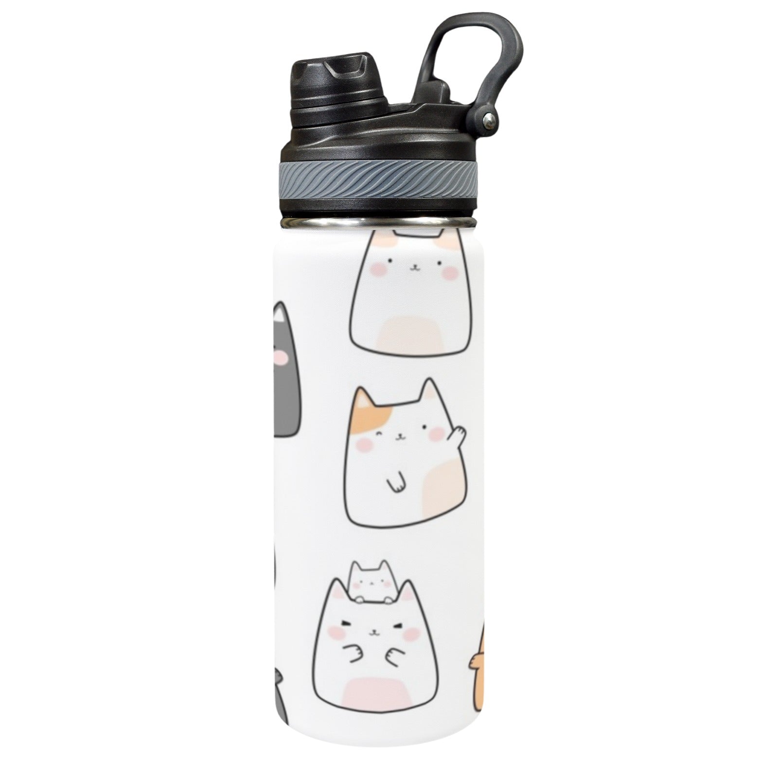 Cats - Insulated Water Bottle with Dual-Use Lid (18oz) One Size Insulated Water Bottle with Dual-Use Lid (18oz) animal Printed Offshore