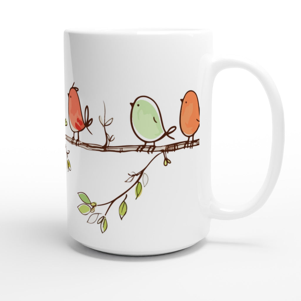 Birds On A Branch - White 15oz Ceramic Mug 15oz Mug animal Globally Fulfilled