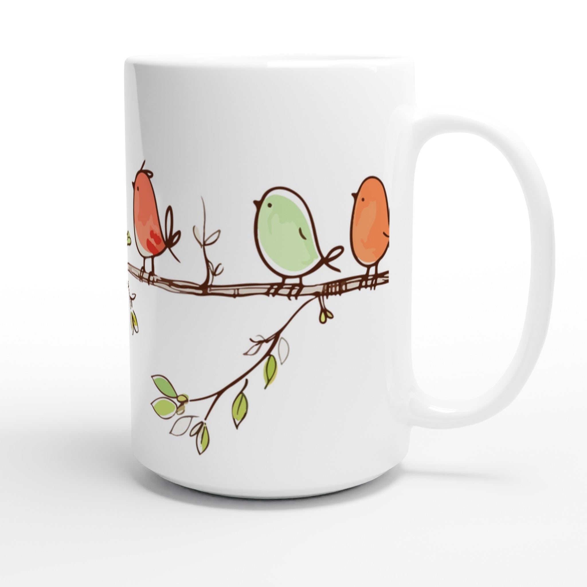 Birds On A Branch - White 15oz Ceramic Mug 15oz Mug animal Globally Fulfilled
