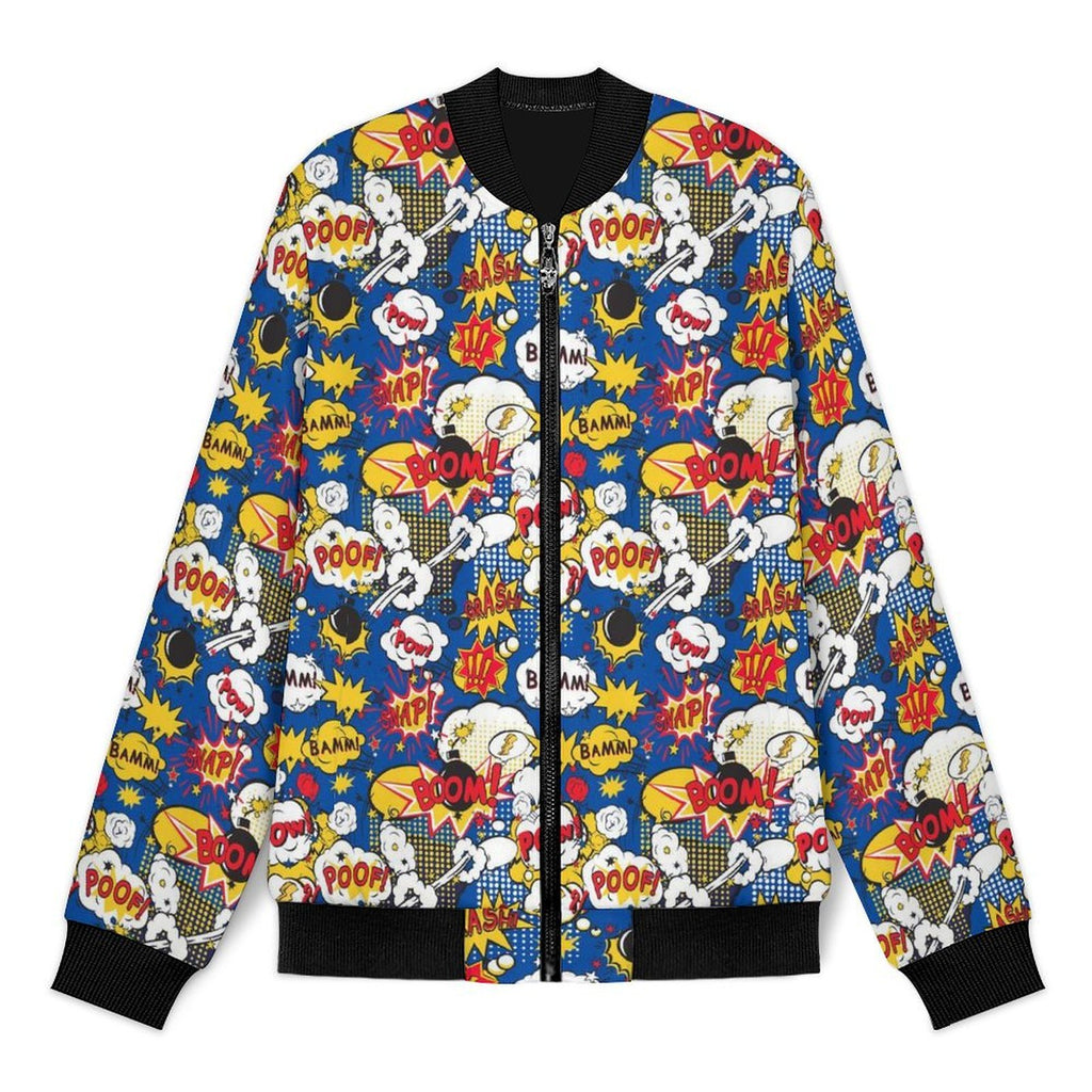 Blue Comic Book Men's Casual Zip‑Up Bomber Jacket