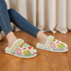 Food Love Women's Fur Trim Thick-Sole Indoor Slippers Women's Fur Trimmed Slippers Food Printed Offshore