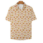 Orange Flowers Women's Collared Pocketless Short Sleeve Shirt