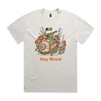 Stay Weird, Guitar Playing Frog On A Snail AS Colour Heavy Faded Tee Unisex Faded bone Heavy Faded T-shirt animal Music Printed In Australia