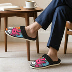 Sticker Music Men's Fur Trim Thick-Sole Indoor Slippers Men's Fur Trimmed Slippers Music Printed Offshore