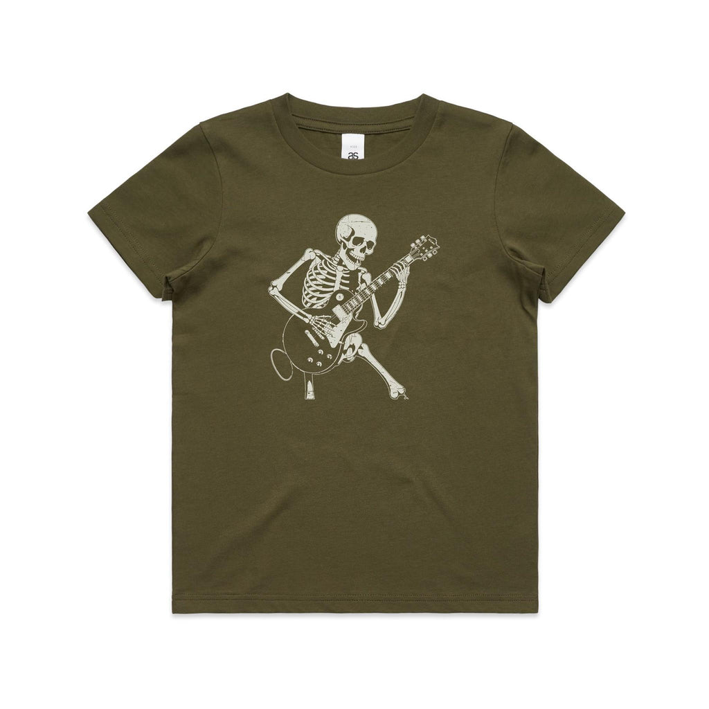 Skeleton Playing Guitar Kid's AS Colour T-shirt Army Kids Youth T-shirt Music Printed In Australia