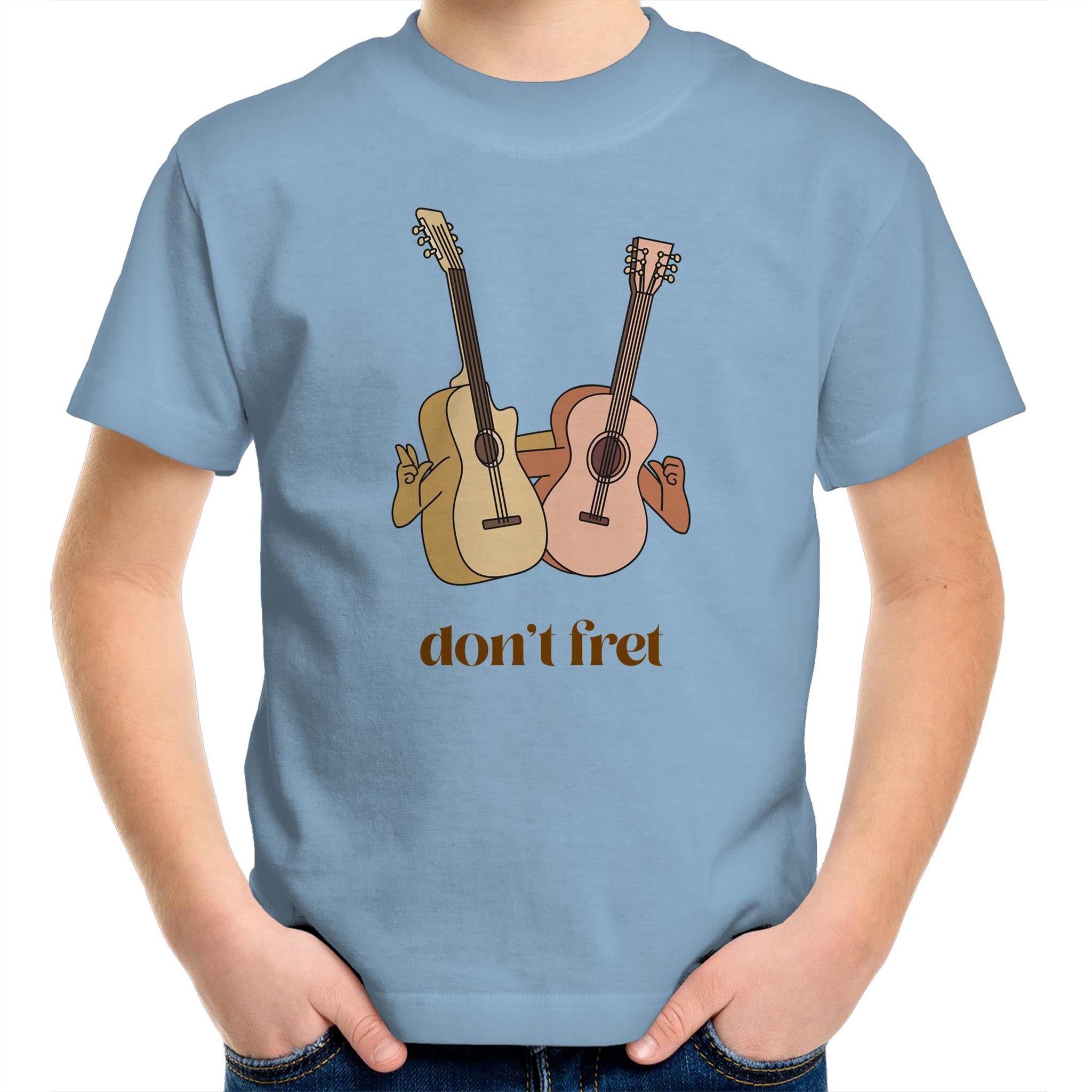 Don't Fret, Guitars - Kids Youth T-Shirt Carolina Blue Kids Youth T-shirt Music Printed In Australia