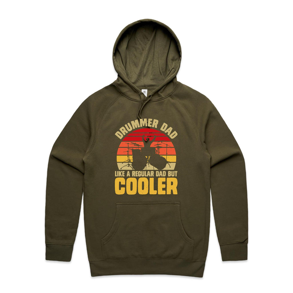Drummer Dad, Like A Regular Dad But Cooler Men's AS Colour Hoodie Army Mens Hoodie Dad Music Printed In Australia