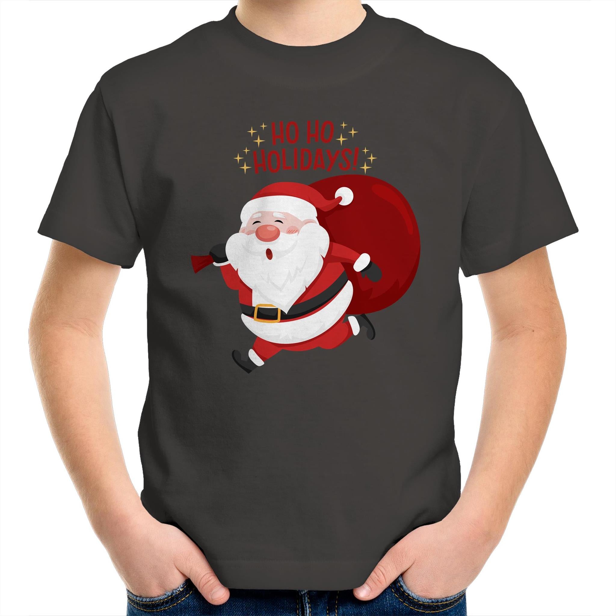 Santa Ho Ho Holidays, Christmas - Kids Youth T-Shirt Charcoal Kids Christmas T-shirt Christmas Printed In Australia