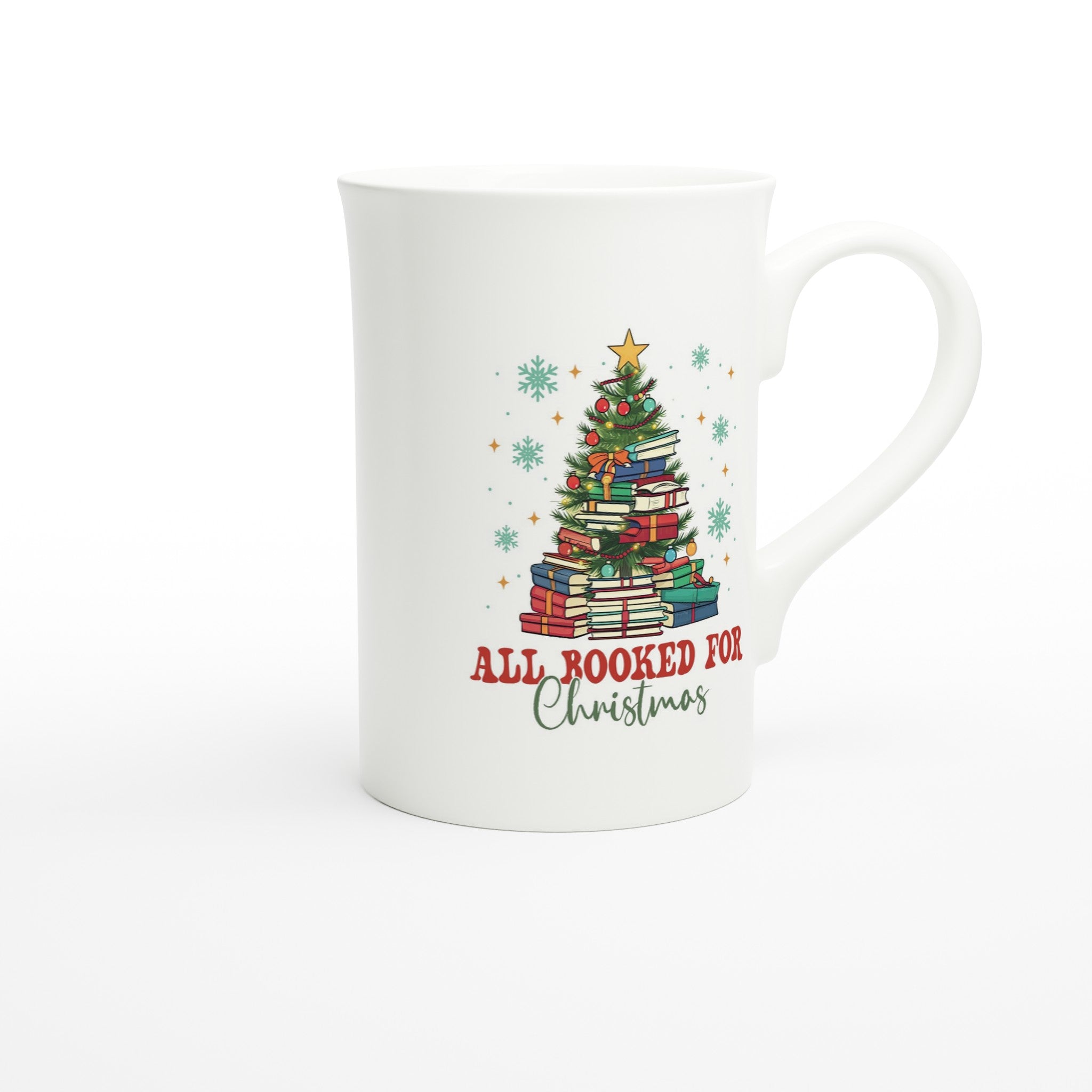 All Booked For Christmas White 10oz Porcelain Slim Mug Porcelain Mug