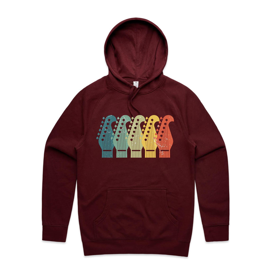 Vintage Guitar Headstock - Mens Hoodie Burgundy Mens Hoodie Music Printed In Australia