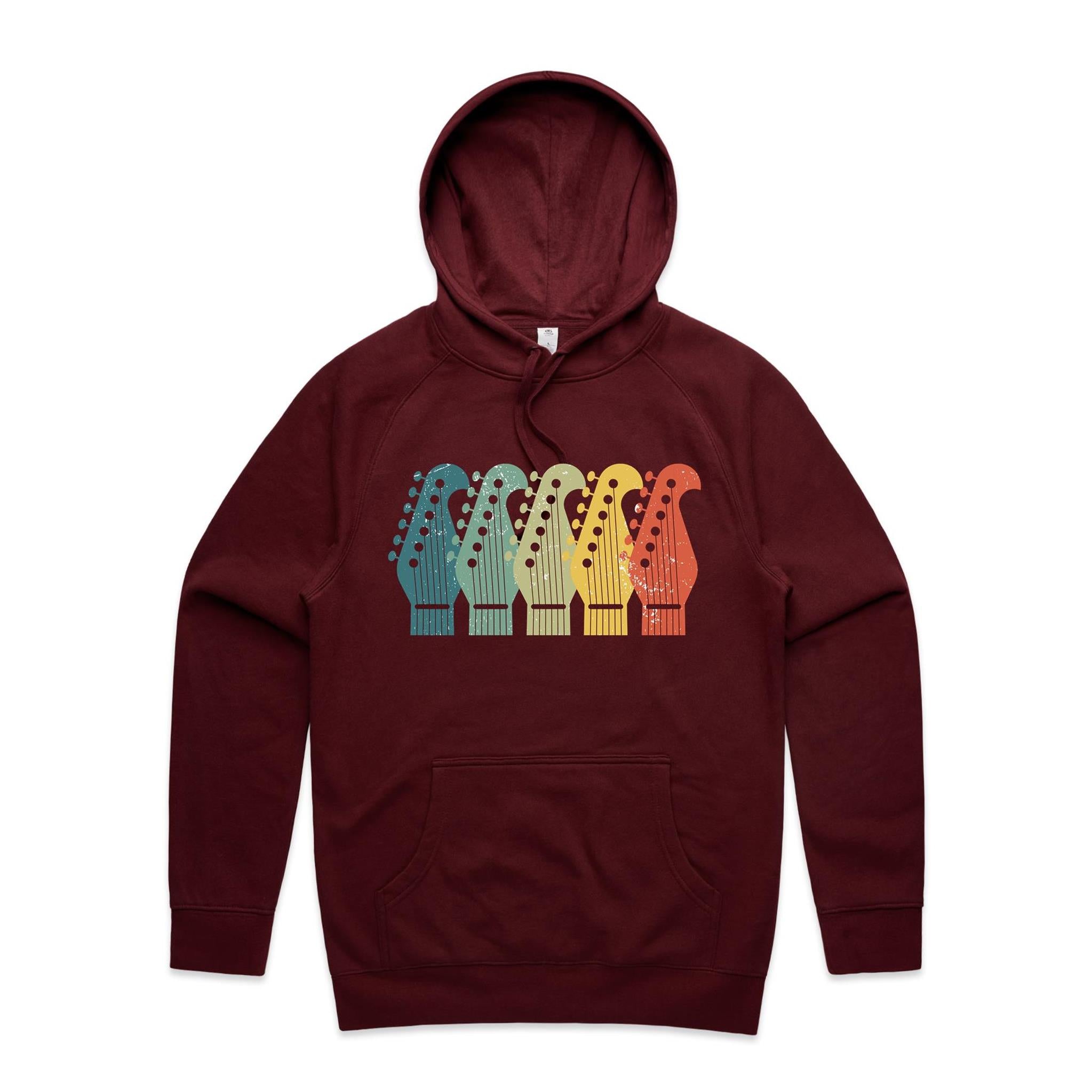Vintage Guitar Headstock - Mens Hoodie Burgundy Mens Hoodie Music Printed In Australia