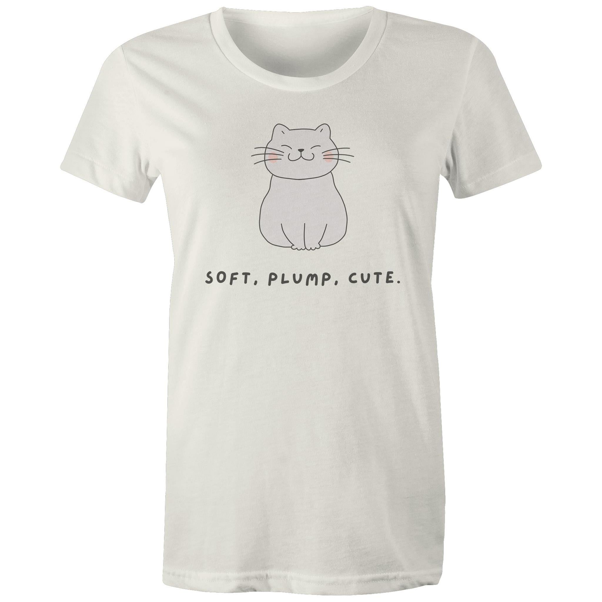 Cat, Soft, Plump Cute - Womens T-shirt Natural Womens T-shirt animal Printed In Australia