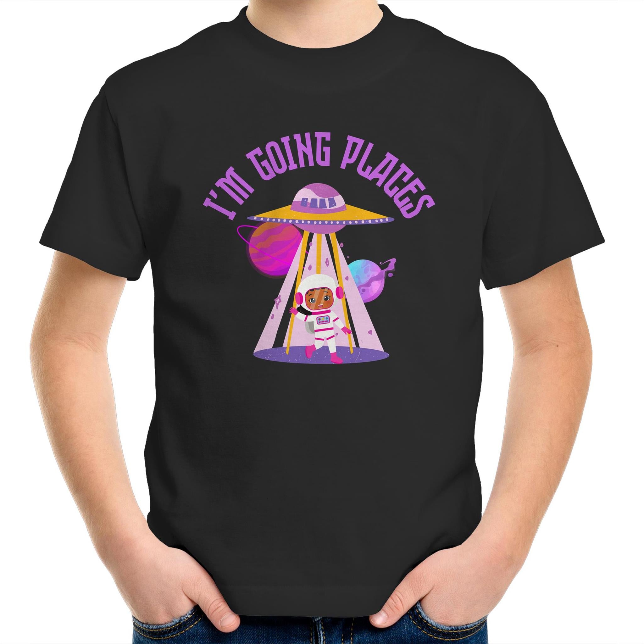 I'm Going Places, Space - Kids Youth T-Shirt Black Kids Youth T-shirt Printed In Australia Space