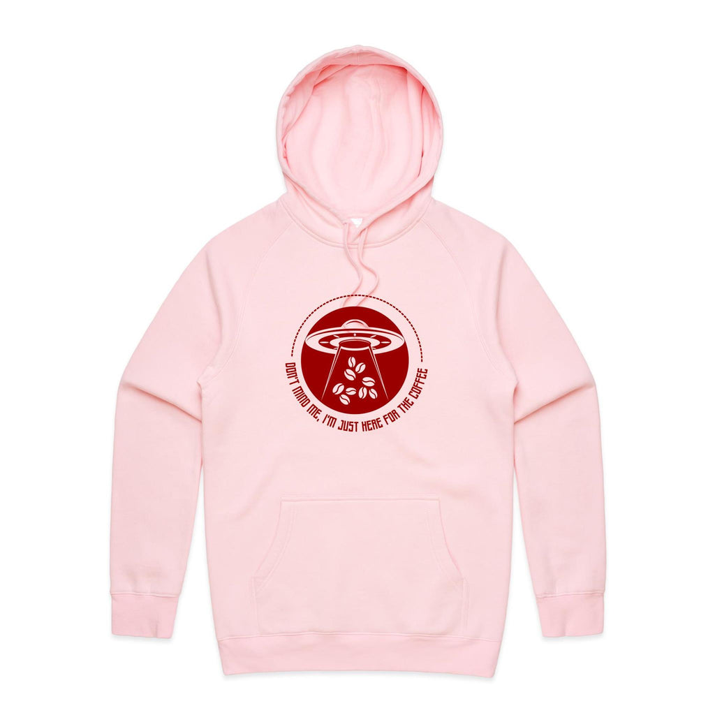 UFO, I'm Just Here For The Coffee - Mens Hoodie Pink Mens Hoodie Coffee Printed In Australia Sci Fi