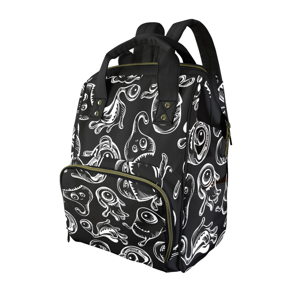 Monsters In Black And White - Multi-Function Backpack, Nappy / Diaper Bag
