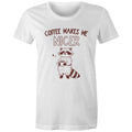 Coffee Makes Me Nicer - Womens T-shirt White Womens T-shirt animal Coffee Printed In Australia