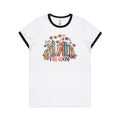 Freedom, Reading Books Women's AS Colour Ringer Tee White Black Womens Ringer T-shirt Printed In Australia Reading