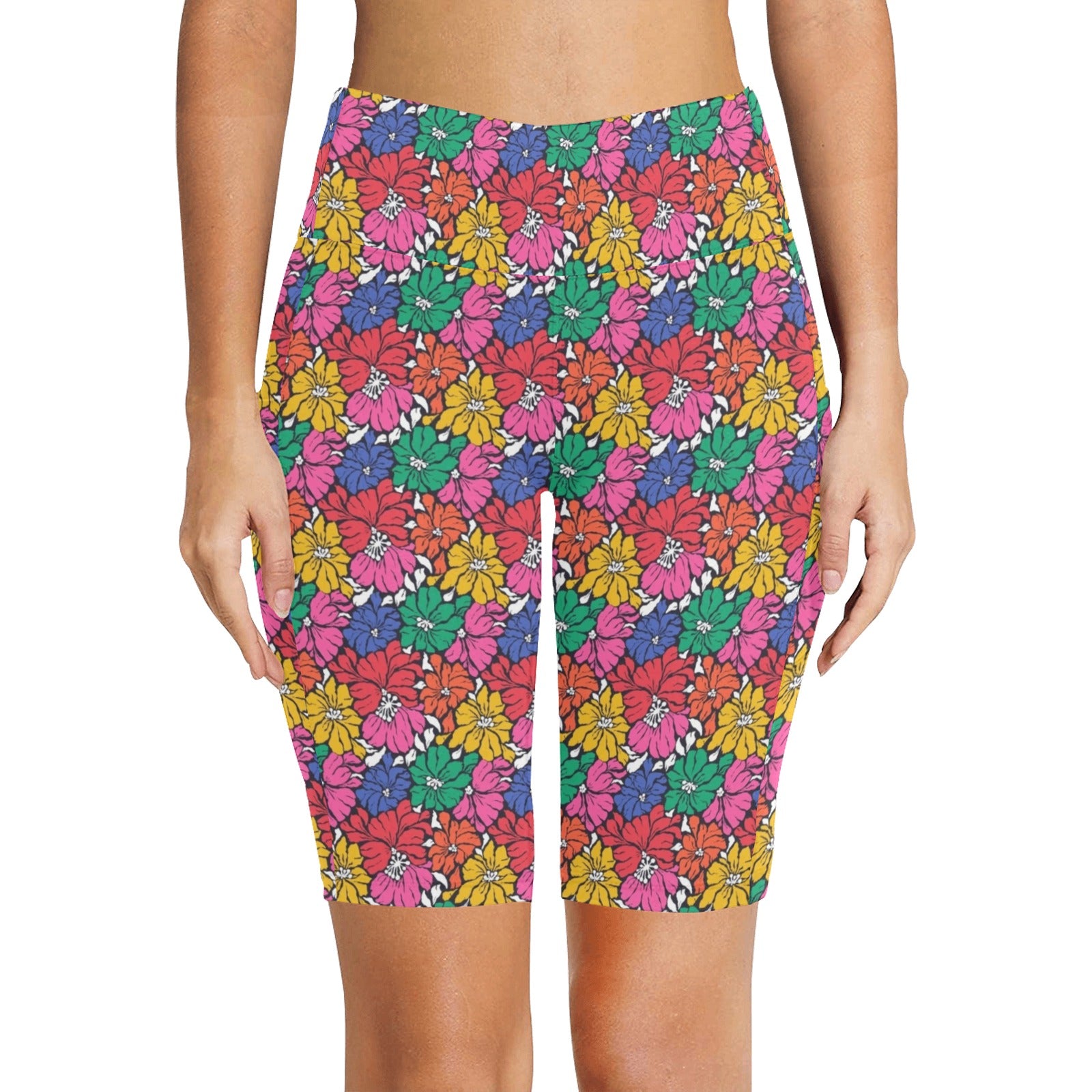 Bright And Bold Flowers Women's Bike Shorts With Side Pockets Women's Bike Shorts Plants Printed Offshore