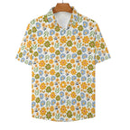 Retro Boho Flower Women's Collared Pocketless Short Sleeve Shirt