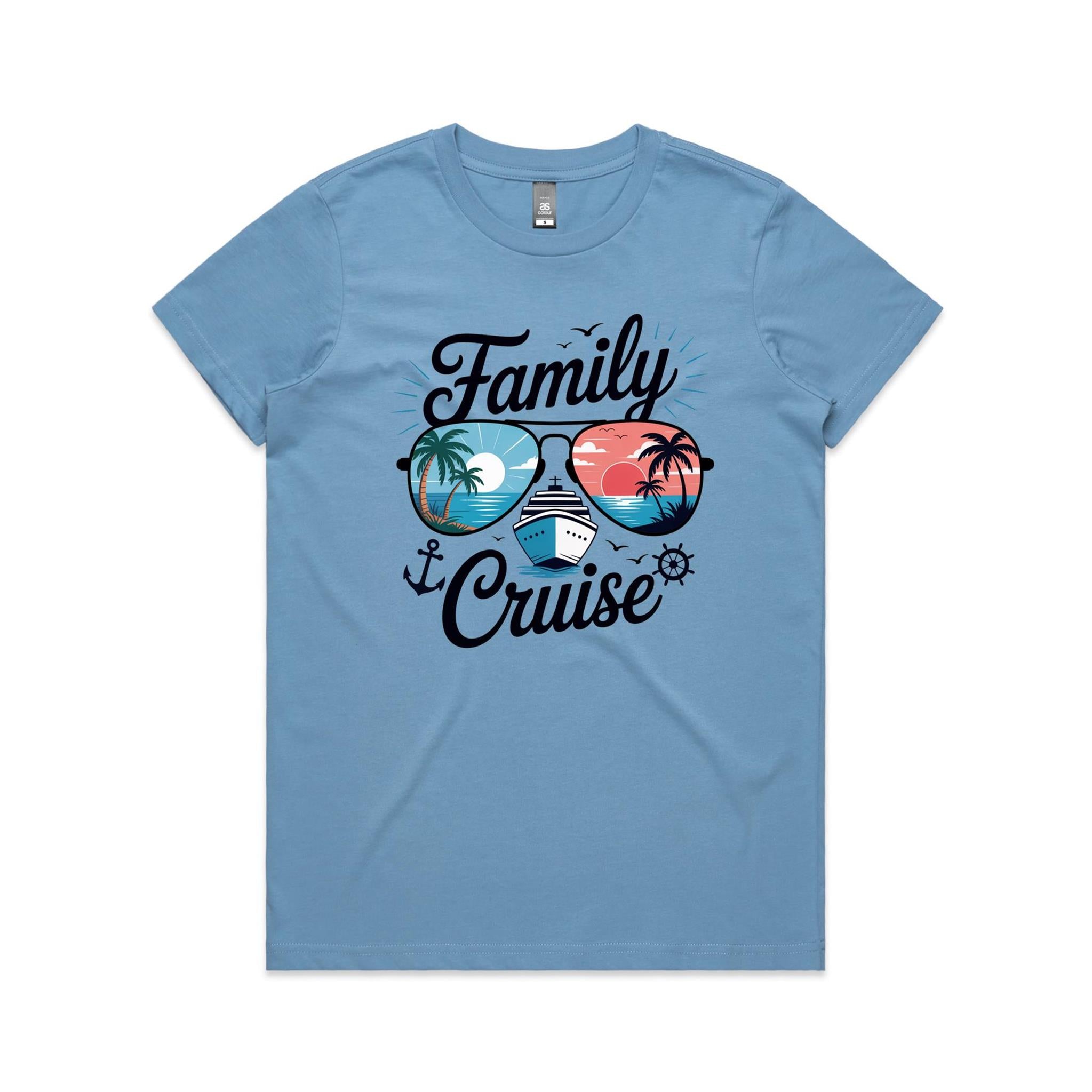 Family Cruise Womens Cruise T-shirt Carolina Blue Womens Cruise T-shirt Cruise Printed In Australia