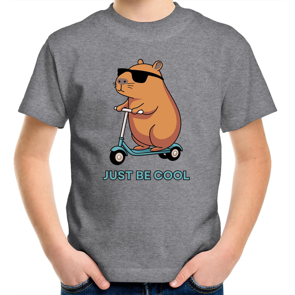 Just Be Cool, Capybara - Kids Youth T-Shirt Grey Marle Kids Youth T-shirt animal Printed In Australia
